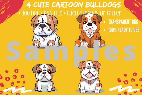 Adorable Bulldog Clip Art: 4 Digital Stickers for Creatives
