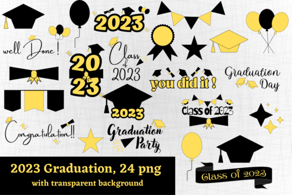 Black and Yellow Graduation 2023 Clipart: Design Assets That Pop
