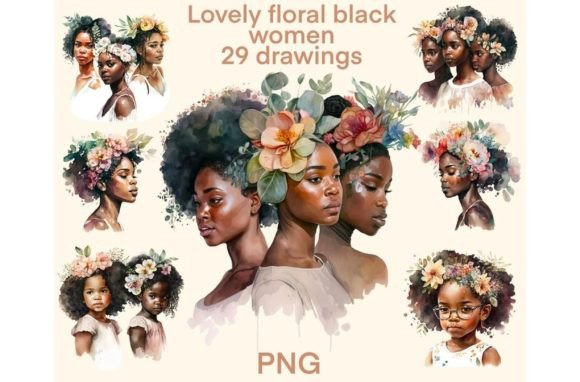 Black Women Watercolour Clipart: Vibrant Design Assets