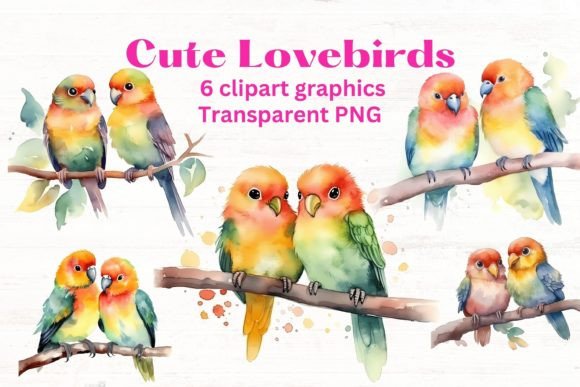 Bring Whimsy to Your Designs with Lovebirds Watercolor Clipart X6