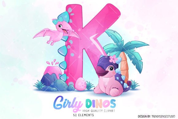 Bringing Charm to Every Letter: Girly Dinosaurs Alphabet Clipart