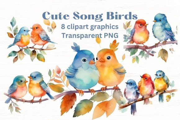 Charming Song Birds Watercolor Clipart for Creative Projects