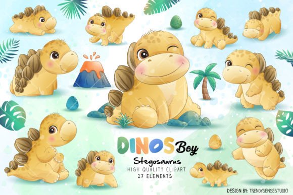 Dinosaur Stegosaurus Poses Clipart: A Designer's Playful Asset