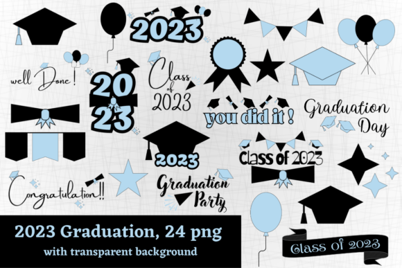 Elevate Your Projects with Pastel Blue and Black Graduation Clipart