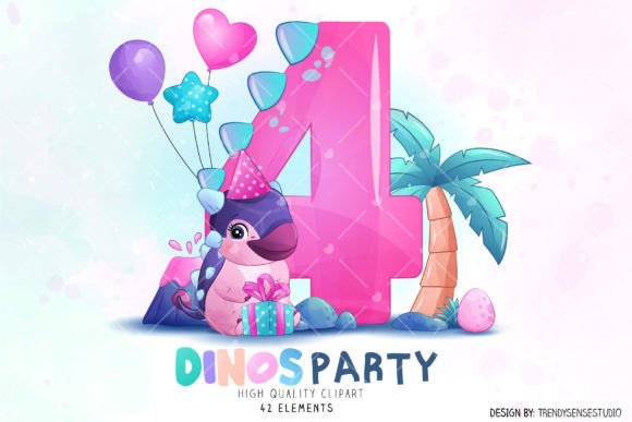 Girly Dinosaur Numbering Clipart for Creative Projects