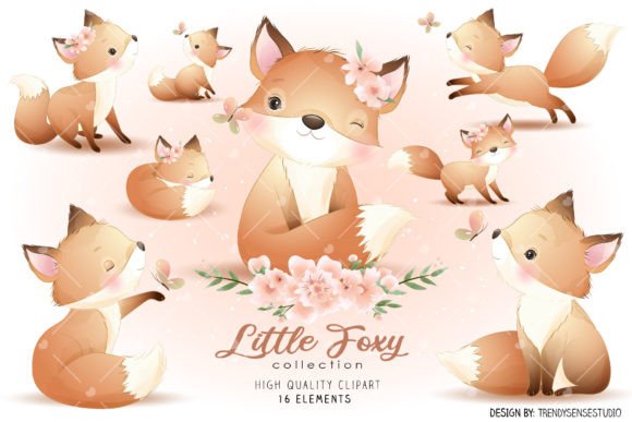 Little Fox Collection Clipart: Whimsical Watercolor Design Assets