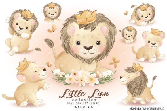 Little Lions Collection Clipart: Adorable Watercolor Graphics