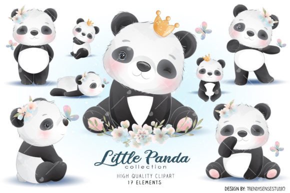 Little Panda Collection Clipart: A Watercolor Asset for Modern Projects