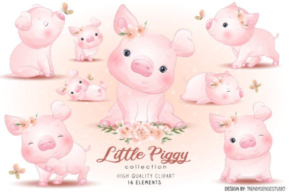 Little Piggy Collection Clipart: Charming Watercolor Assets