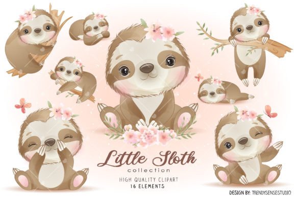 Little Sloth Collection Clipart: Your Go-To Watercolor Design Asset
