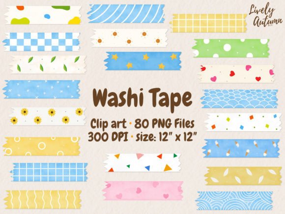 Washi Tape Clip Art Set: 80 PNG Files for Designers